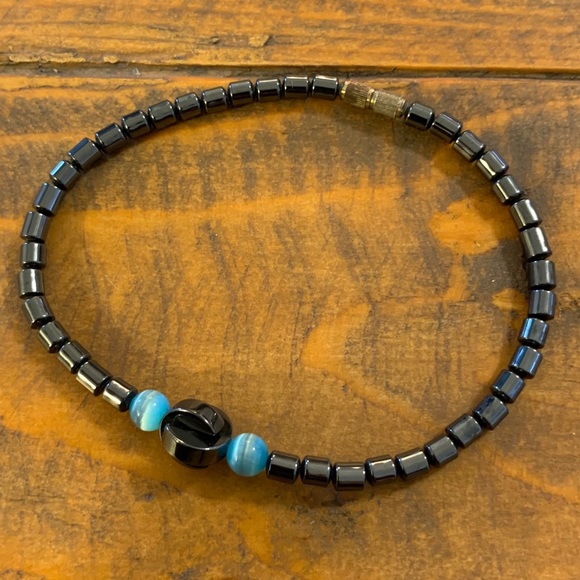 3/$20 Hematite & Light Blue Tiger Eye Beaded Bracelet